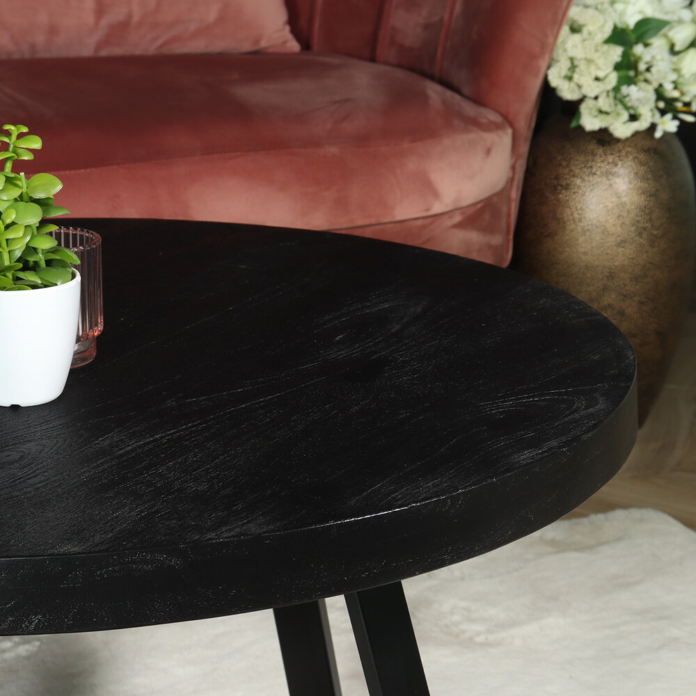 Salontafel rond mangohout Teun zwart side table industrieel bijzettafel mango hout Salontafel rond mangohout Teun zwart side table industrieel bijzettafel mango hout
