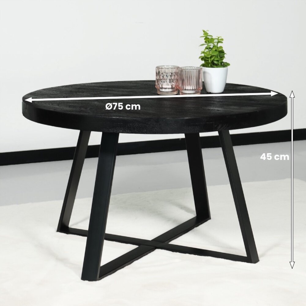Salontafel rond mangohout Teun zwart side table industrieel bijzettafel mango hout Salontafel rond mangohout Teun zwart side table industrieel bijzettafel mango hout