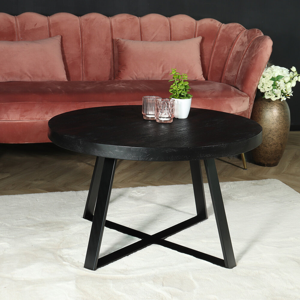 Salontafel rond mangohout Teun zwart side table industrieel bijzettafel mango hout Salontafel rond mangohout Teun zwart side table industrieel bijzettafel mango hout