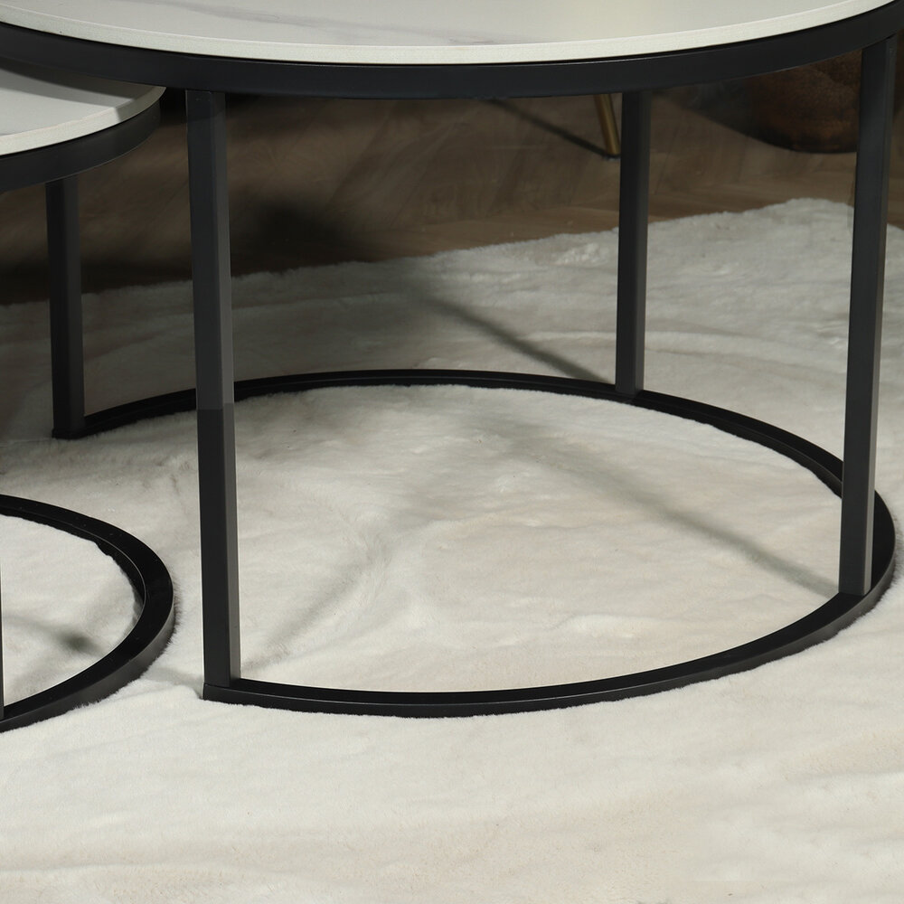 Salontafel rond 2delig marmerlook Bero wit side table steen bijzettafel Salontafel rond 2delig marmerlook Bero wit side table steen bijzettafel