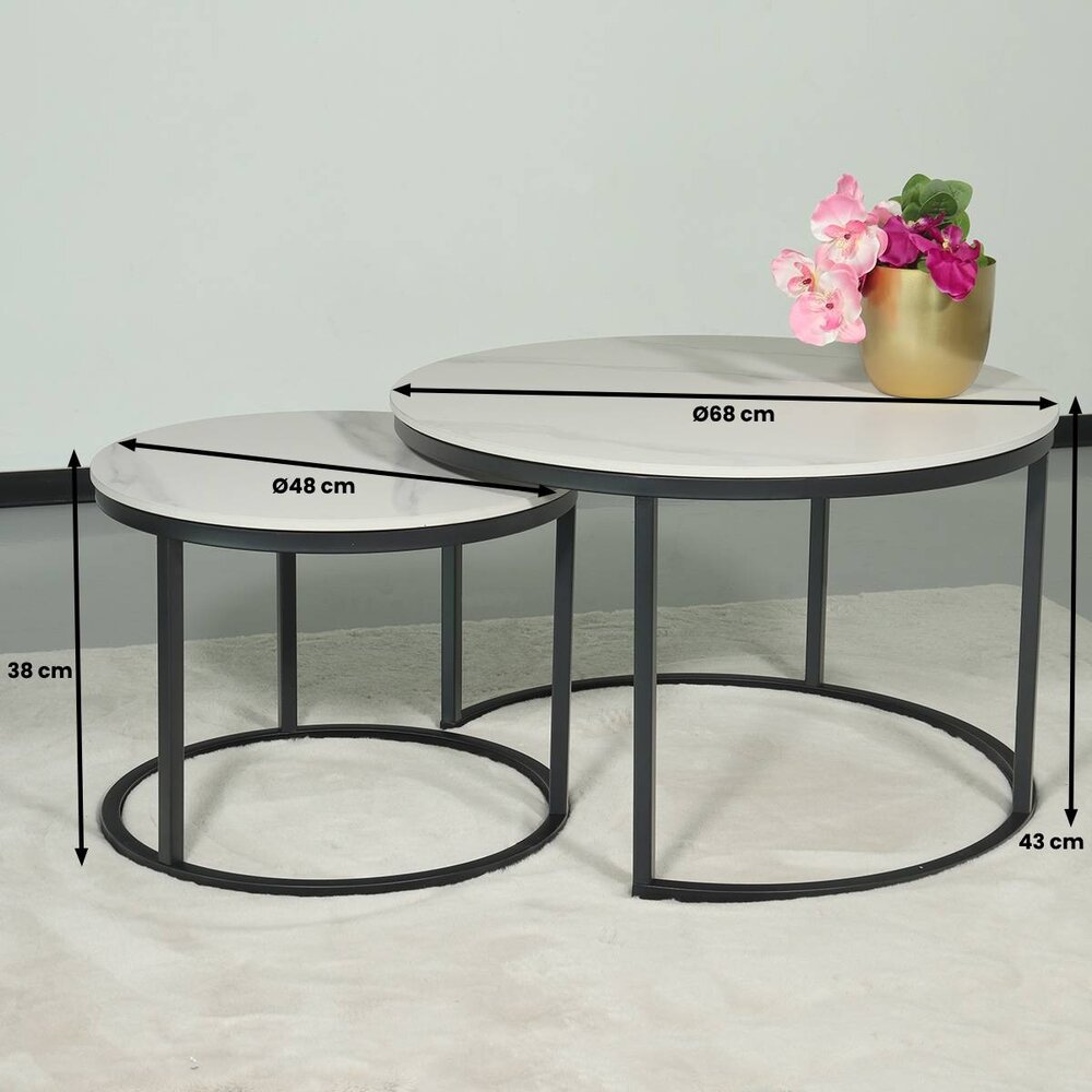 Salontafel rond 2delig marmerlook Bero wit side table steen bijzettafel Salontafel rond 2delig marmerlook Bero wit side table steen bijzettafel