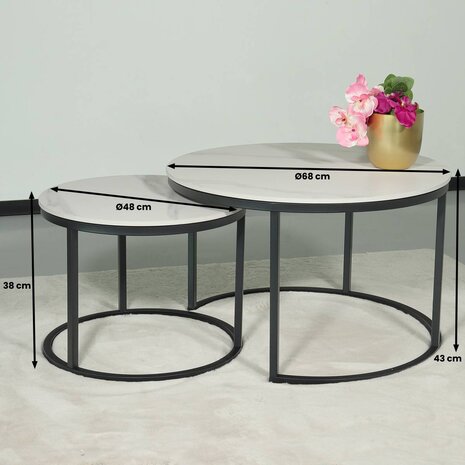 Lizzely Garden & Living Salontafel rond 2delig marmerlook Bero wit side table steen bijzettafel Lizzely Garden & Living Salontafel rond 2delig marmerlook Bero wit side table steen bijzettafel