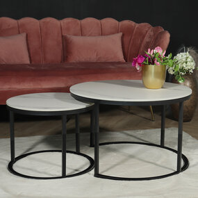 Lizzely Garden & Living Salontafel rond 2delig marmerlook Bero wit side table steen bijzettafel Lizzely Garden & Living Salontafel rond 2delig marmerlook Bero wit side table steen bijzettafel