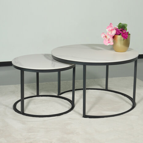 Lizzely Garden & Living Salontafel rond 2delig marmerlook Bero wit side table steen bijzettafel Lizzely Garden & Living Salontafel rond 2delig marmerlook Bero wit side table steen bijzettafel