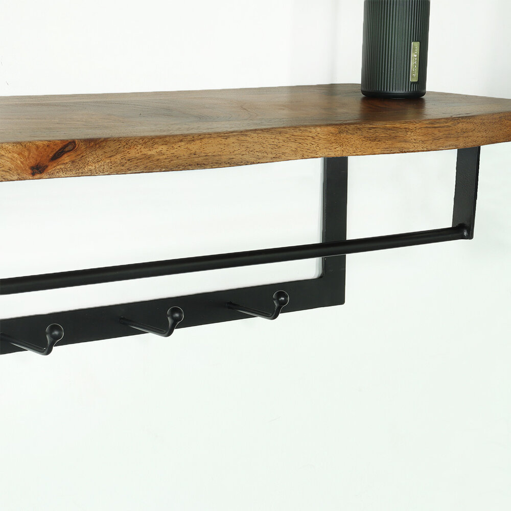 Kapstok Dexter 100cm wandplank met 6 haken bruin wandkapstok mango hout muurdecoratie Kapstok Dexter 100cm wandplank met 6 haken bruin wandkapstok mango hout muurdecoratie