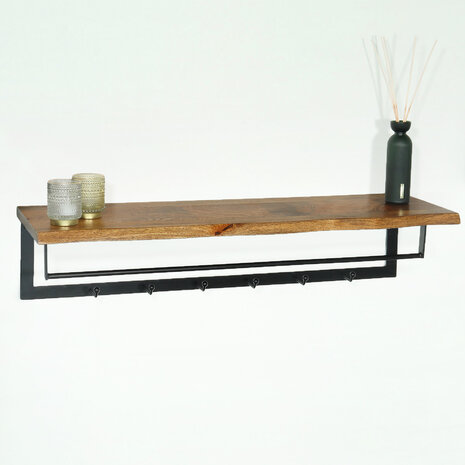 Lizzely Garden & Living Kapstok Dexter 100cm wandplank met 6 haken bruin wandkapstok mango hout muurdecoratie Lizzely Garden & Living Kapstok Dexter 100cm wandplank met 6 haken bruin wandkapstok mango hout muurdecoratie