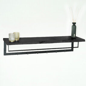 Lizzely Garden & Living Kapstok Dexter 100cm wandplank met 6 haken zwart wandkapstok mango hout muurdecoratie Lizzely Garden & Living Kapstok Dexter 100cm wandplank met 6 haken zwart wandkapstok mango hout muurdecoratie