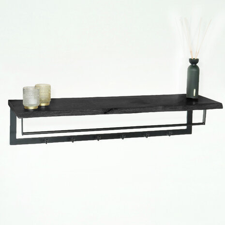 Lizzely Garden & Living Kapstok Dexter 100cm wandplank met 6 haken zwart wandkapstok mango hout muurdecoratie Lizzely Garden & Living Kapstok Dexter 100cm wandplank met 6 haken zwart wandkapstok mango hout muurdecoratie
