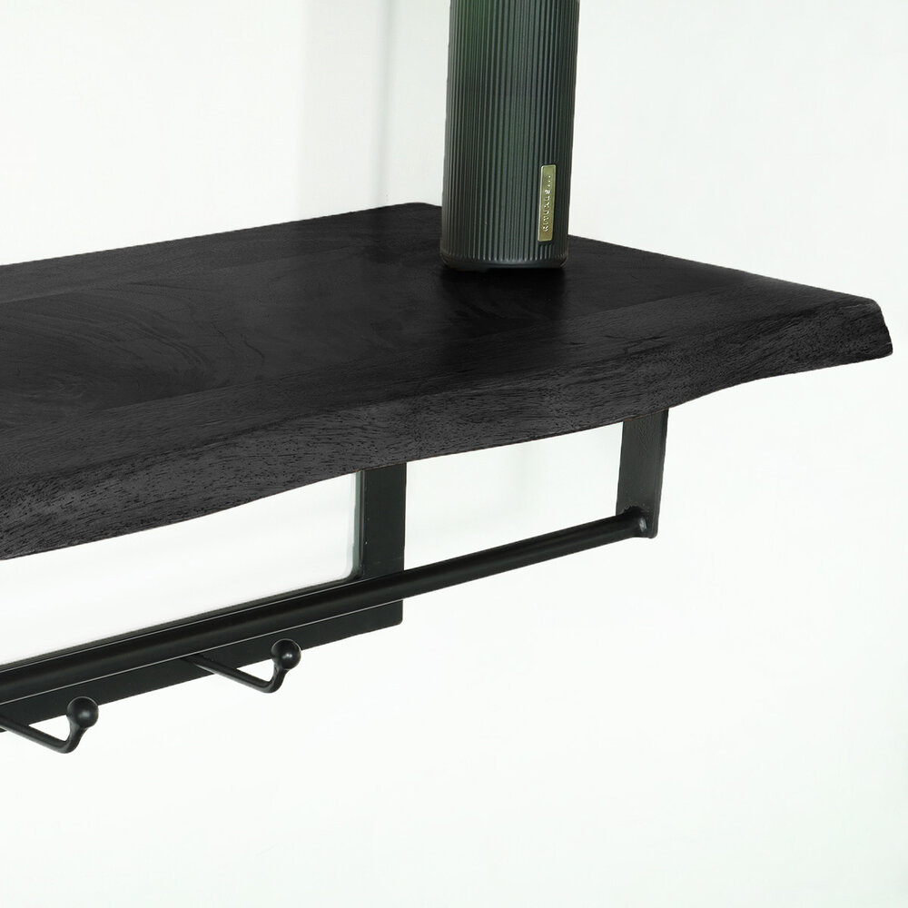 Kapstok Dexter 100cm wandplank met 6 haken zwart wandkapstok mango hout muurdecoratie Kapstok Dexter 100cm wandplank met 6 haken zwart wandkapstok mango hout muurdecoratie
