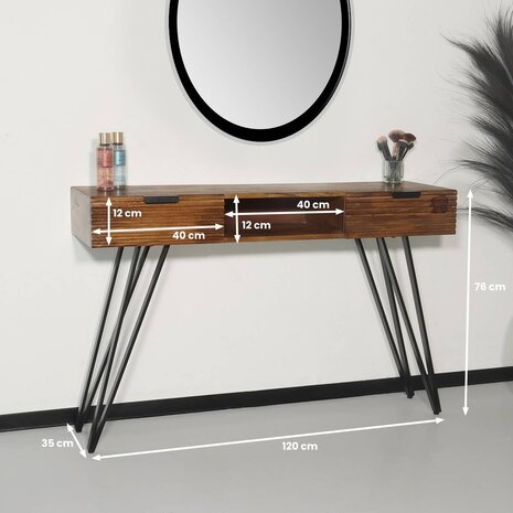 Lizzely Garden & Living Kaptafel Samira massief mangohout 2 lades 120cm make-up tafel Lizzely Garden & Living Kaptafel Samira massief mangohout 2 lades 120cm make-up tafel