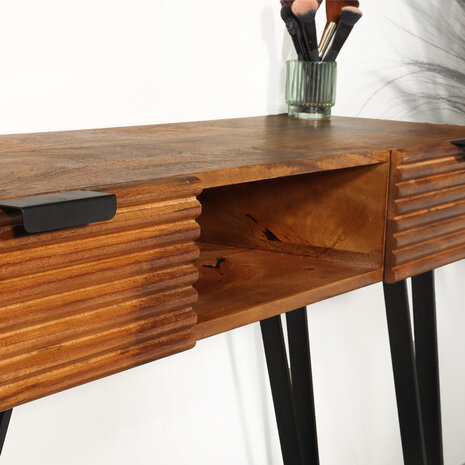 Lizzely Garden & Living Kaptafel Samira massief mangohout 2 lades 120cm make-up tafel Lizzely Garden & Living Kaptafel Samira massief mangohout 2 lades 120cm make-up tafel