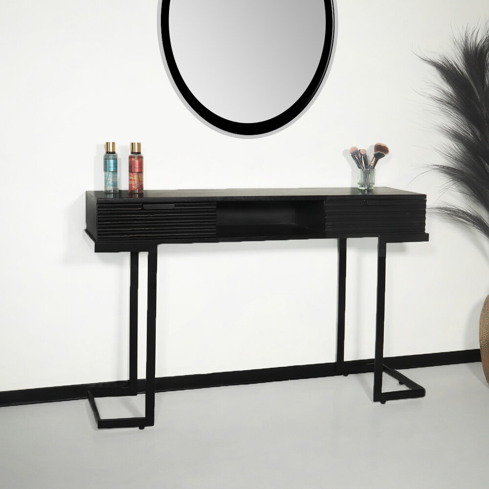 Kaptafel Georgia massief mangohout 2 lades 120cm zwart make-up tafel Kaptafel Georgia massief mangohout 2 lades 120cm zwart make-up tafel
