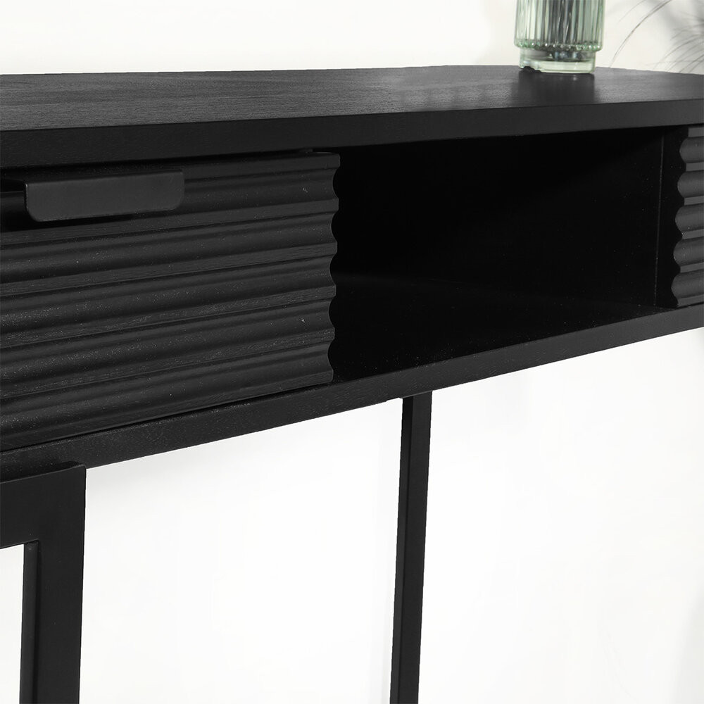 Kaptafel Georgia massief mangohout 2 lades 120cm zwart make-up tafel Kaptafel Georgia massief mangohout 2 lades 120cm zwart make-up tafel