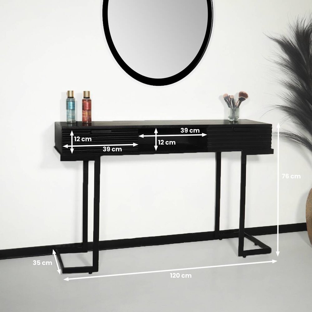 Kaptafel Georgia massief mangohout 2 lades 120cm zwart make-up tafel Kaptafel Georgia massief mangohout 2 lades 120cm zwart make-up tafel