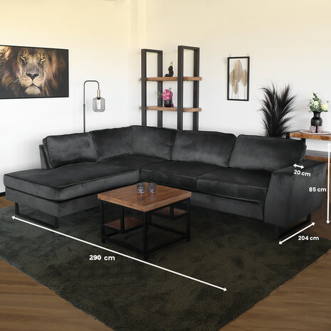 Lizzely Garden & Living Hoekbank design Puckerto 290cm bank velvet antraciet hoek loungebank links bankstel Lizzely Garden & Living Hoekbank design Puckerto 290cm bank velvet antraciet hoek loungebank links bankstel