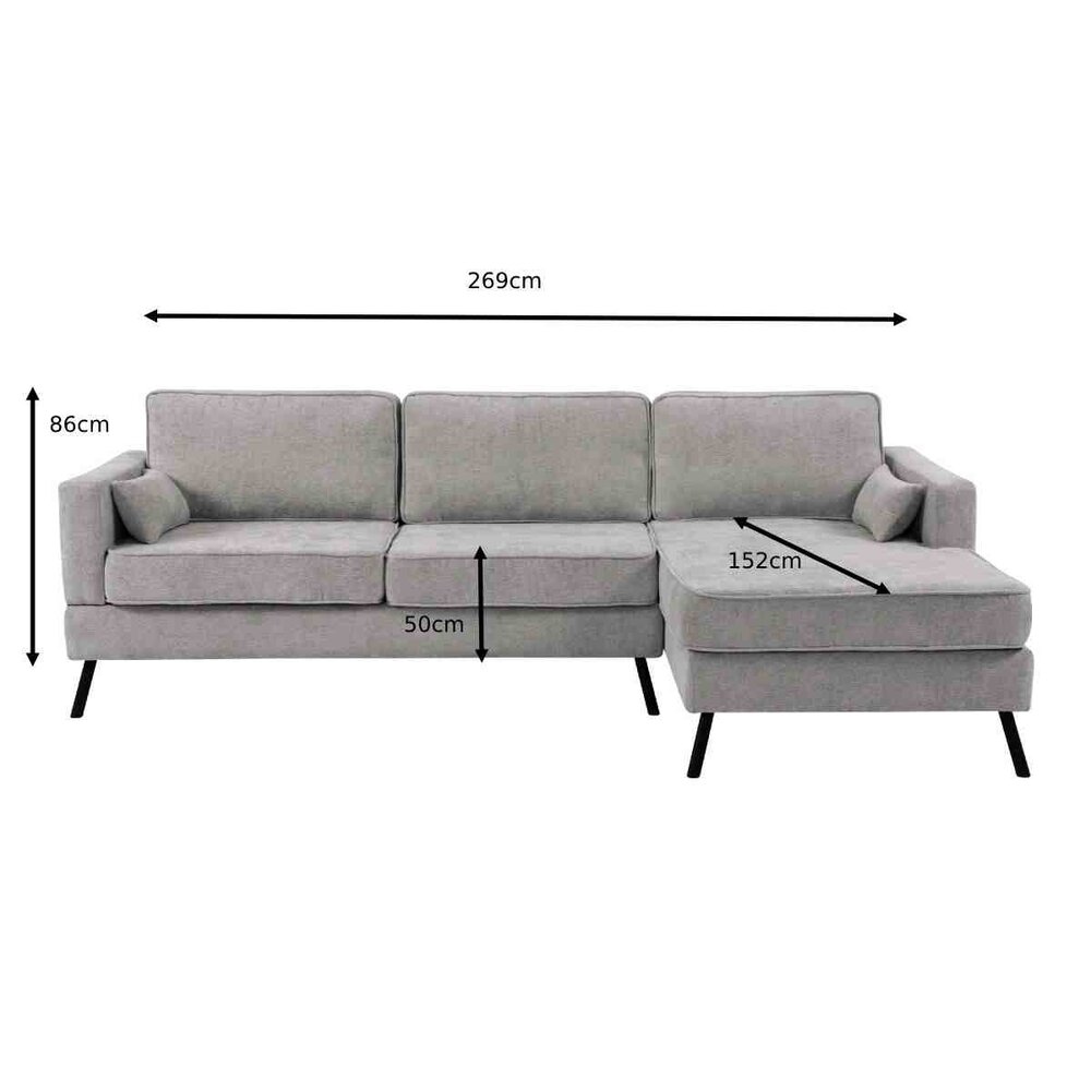 Hoekbank design Lizza 270cm bank grijs chenille loungebank zowel links als rechts bankstel Hoekbank design Lizza 270cm bank grijs chenille loungebank zowel links als rechts bankstel