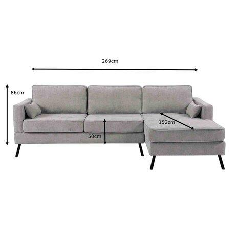 Lizzely Garden & Living Hoekbank design Lizza 270cm bank grijs chenille loungebank zowel links als rechts bankstel Lizzely Garden & Living Hoekbank design Lizza 270cm bank grijs chenille loungebank zowel links als rechts bankstel