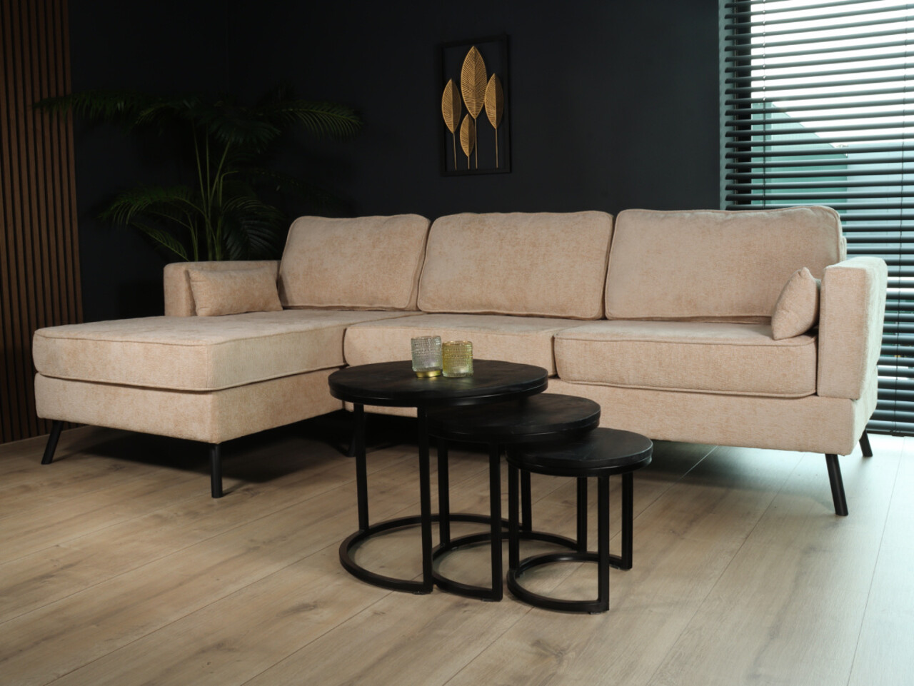 Hoekbank design Lizza 270cm bank beige chenille loungebank zowel links als rechts bankstel Hoekbank design Lizza 270cm bank beige chenille loungebank zowel links als rechts bankstel