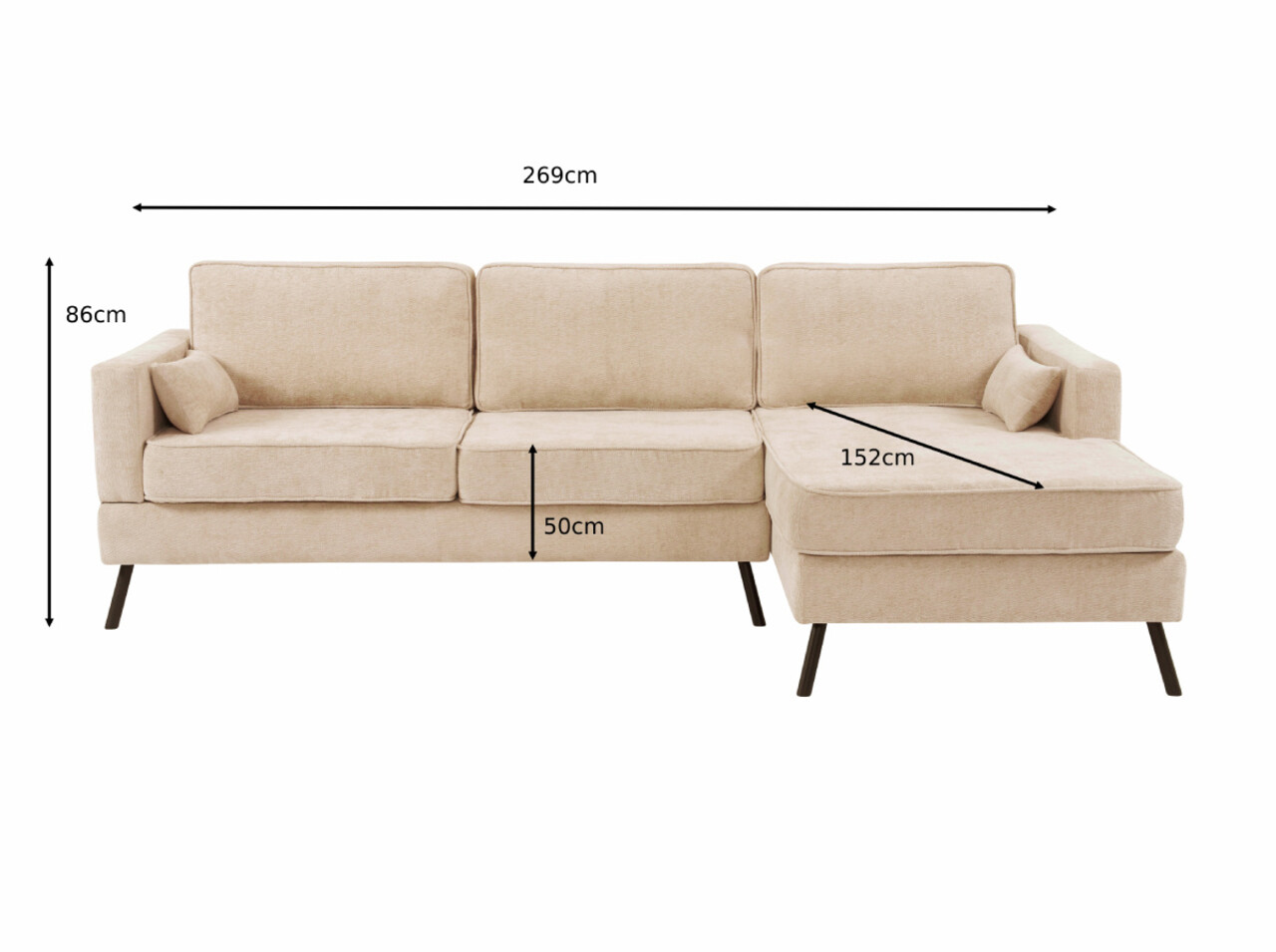 Hoekbank design Lizza 270cm bank beige chenille loungebank zowel links als rechts bankstel Hoekbank design Lizza 270cm bank beige chenille loungebank zowel links als rechts bankstel