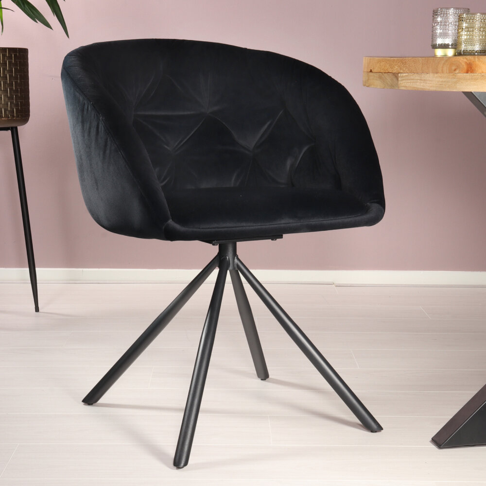 Eetkamerstoel draaibaar Tamara zwart velvet draaibare eetstoel Eetkamerstoel draaibaar Tamara zwart velvet draaibare eetstoel