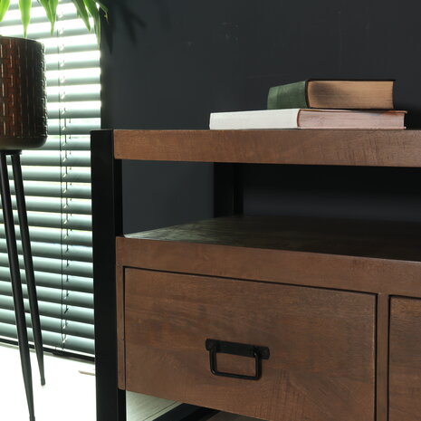 Lizzely Garden & Living TV meubel industrieel mangohout Ilse 150cm walnoot bruin tv kast duurzaam mango massief hout tv-meubel