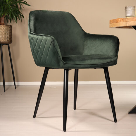Lizzely Garden & Living Eetkamerstoel met armleuning Ares velvet donkergroen eetstoel Lizzely Garden & Living Eetkamerstoel met armleuning Ares velvet donkergroen eetstoel