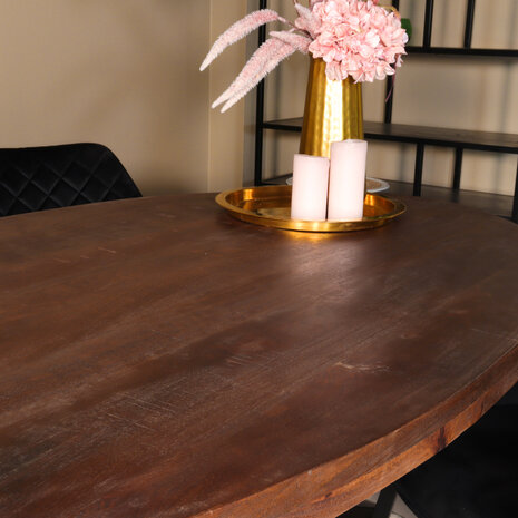 Lizzely Garden & Living Tweedekansmodel: Eettafel ovaal mangohout 180cm James bruin ovale industriële tafel duurzaam mango eetkamertafel