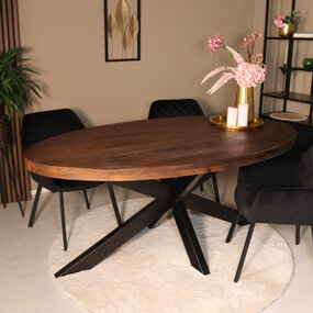 Lizzely Garden & Living Tweedekansmodel: Eettafel ovaal mangohout 180cm James bruin ovale industriële tafel duurzaam mango eetkamertafel