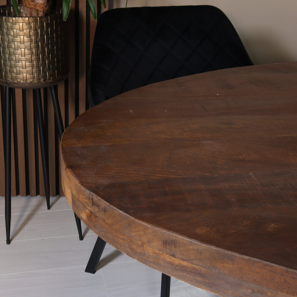 Tweedekansmodel: Eettafel ovaal mangohout 180cm James bruin ovale industriële tafel duurzaam mango eetkamertafel