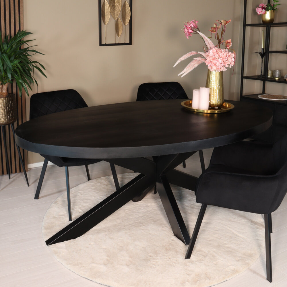 Eettafel ovaal mangohout 180cm James zwart ovale industriële tafel duurzaam mango eetkamertafel Eettafel ovaal mangohout 180cm James zwart ovale industriële tafel duurzaam mango eetkamertafel