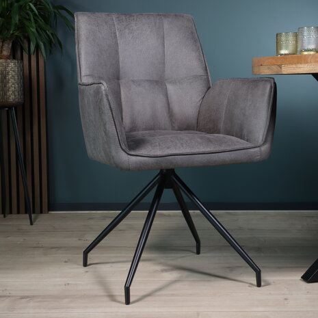 Lizzely Garden & Living Eetkamerstoel met armleuning Bowie antraciet microvezel eetstoel industrieel Lizzely Garden & Living Eetkamerstoel met armleuning Bowie antraciet microvezel eetstoel industrieel