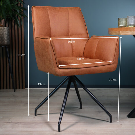 Lizzely Garden & Living Eetkamerstoel met armleuning Bowie cognac microvezel eetstoel industrieel Lizzely Garden & Living Eetkamerstoel met armleuning Bowie cognac microvezel eetstoel industrieel