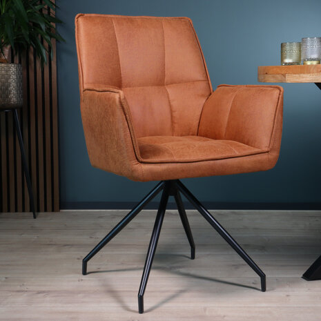 Lizzely Garden & Living Eetkamerstoel met armleuning Bowie cognac microvezel eetstoel industrieel Lizzely Garden & Living Eetkamerstoel met armleuning Bowie cognac microvezel eetstoel industrieel