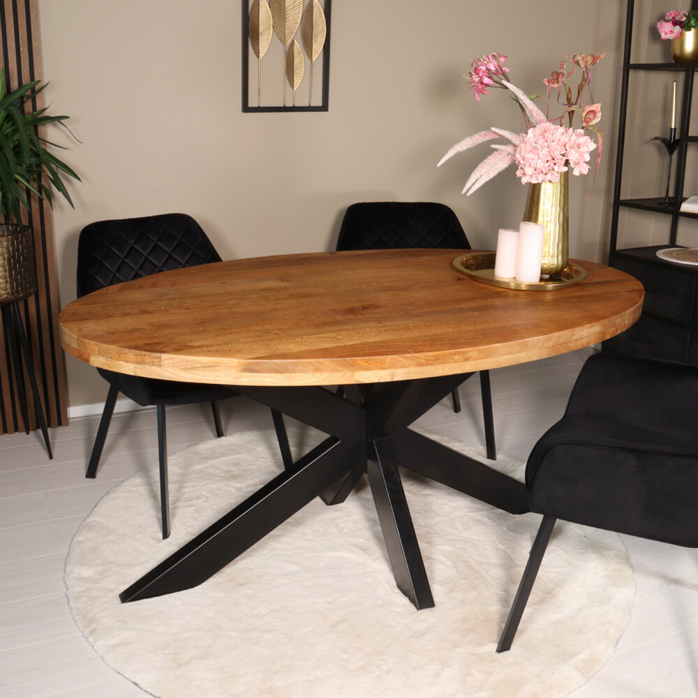 Eettafel ovaal mangohout 160cm James lichtbruin ovale industriële tafel duurzaam mango eetkamertafel Eettafel ovaal mangohout 160cm James lichtbruin ovale industriële tafel duurzaam mango eetkamertafel