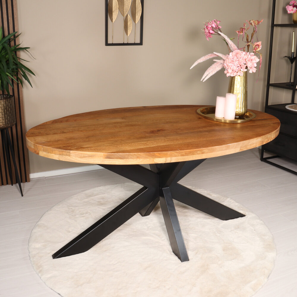 Eettafel ovaal mangohout 160cm James lichtbruin ovale industriële tafel duurzaam mango eetkamertafel Eettafel ovaal mangohout 160cm James lichtbruin ovale industriële tafel duurzaam mango eetkamertafel