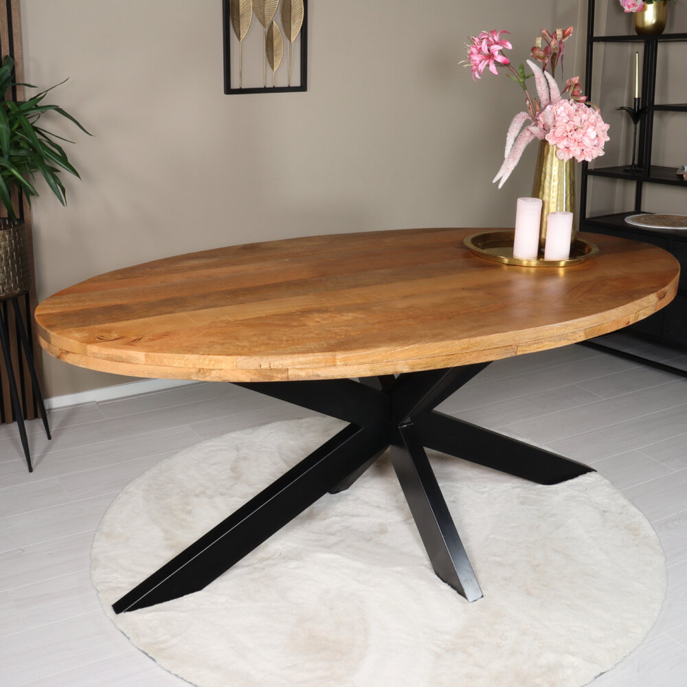 Eettafel ovaal mangohout 180cm James lichtbruin ovale industriële tafel duurzaam mango eetkamertafel Eettafel ovaal mangohout 180cm James lichtbruin ovale industriële tafel duurzaam mango eetkamertafel