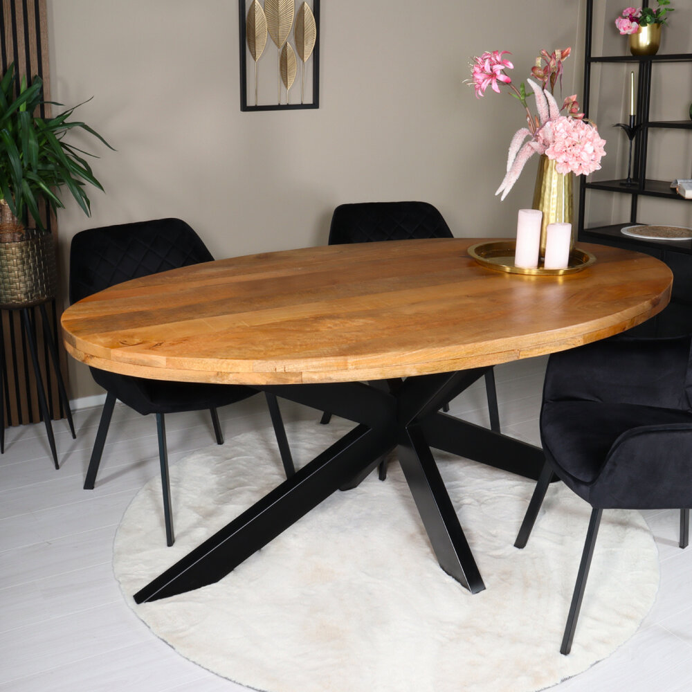 Eettafel ovaal mangohout 180cm James lichtbruin ovale industriële tafel duurzaam mango eetkamertafel Eettafel ovaal mangohout 180cm James lichtbruin ovale industriële tafel duurzaam mango eetkamertafel