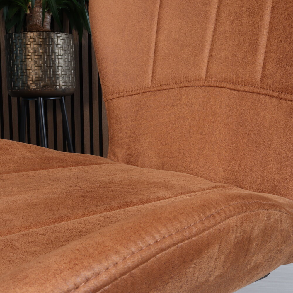 Eetkamerstoel Yara met handgreep cognac microvezel eetstoel industrieel Eetkamerstoel Yara met handgreep cognac microvezel eetstoel industrieel