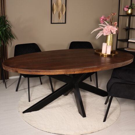 Lizzely Garden & Living Eettafel ovaal mangohout 200cm James bruin ovale industriële tafel duurzaam mango eetkamertafel Lizzely Garden & Living Eettafel ovaal mangohout 200cm James bruin ovale industriële tafel duurzaam mango eetkamertafel
