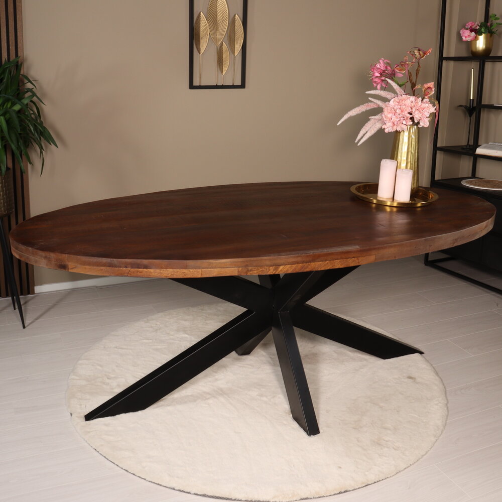 Eettafel ovaal mangohout 200cm James bruin ovale industriële tafel duurzaam mango eetkamertafel Eettafel ovaal mangohout 200cm James bruin ovale industriële tafel duurzaam mango eetkamertafel