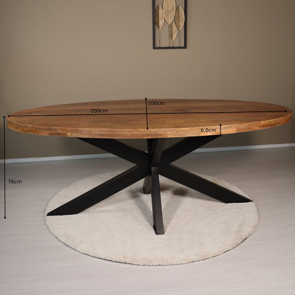 Eettafel ovaal mangohout 200cm James lichtbruin ovale industriële tafel duurzaam mango eetkamertafel Eettafel ovaal mangohout 200cm James lichtbruin ovale industriële tafel duurzaam mango eetkamertafel