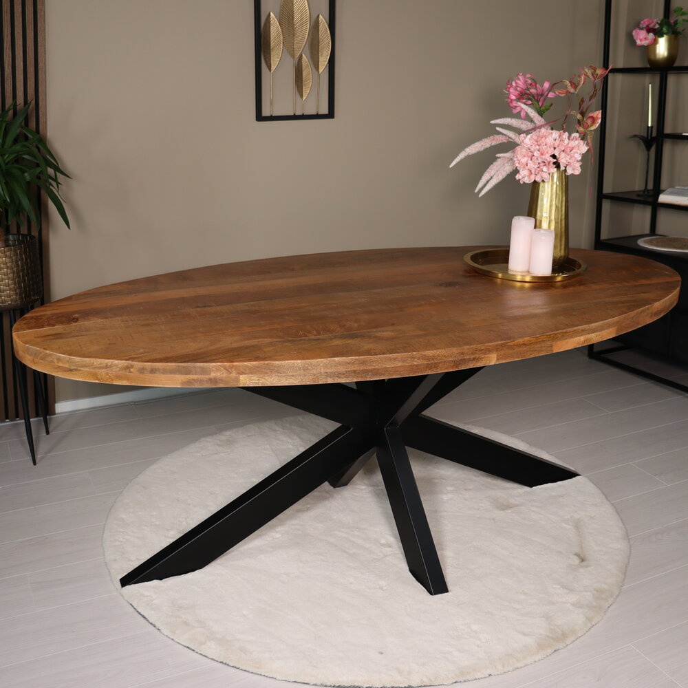 Eettafel ovaal mangohout 200cm James lichtbruin ovale industriële tafel duurzaam mango eetkamertafel Eettafel ovaal mangohout 200cm James lichtbruin ovale industriële tafel duurzaam mango eetkamertafel