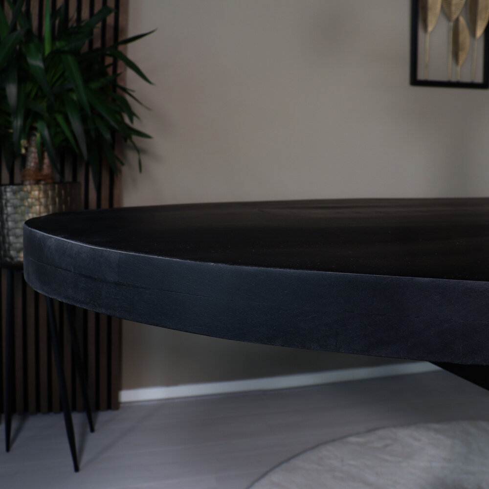 Eettafel ovaal mangohout 200cm James zwart ovale industriële tafel duurzaam mango eetkamertafel