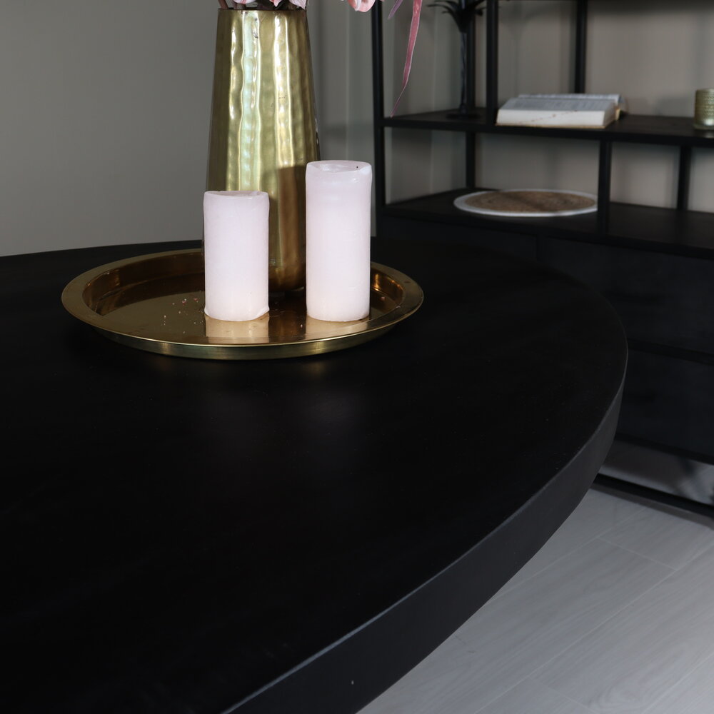 Eettafel ovaal mangohout 200cm James zwart ovale industriële tafel duurzaam mango eetkamertafel