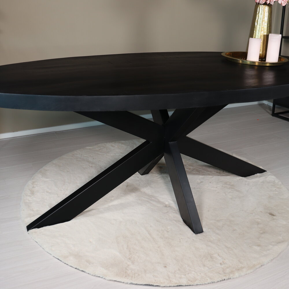 Eettafel ovaal mangohout 200cm James zwart ovale industriële tafel duurzaam mango eetkamertafel