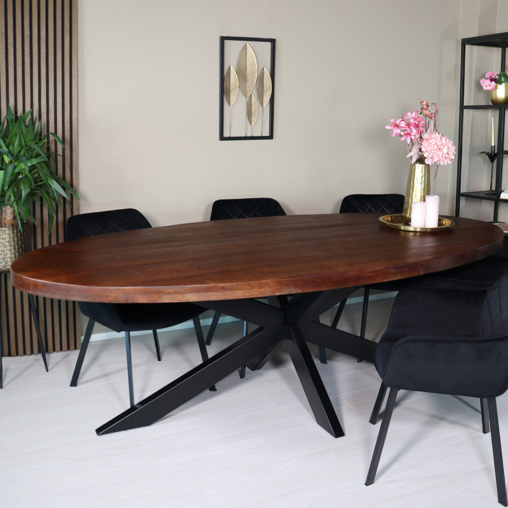 Eettafel ovaal mangohout 240cm James bruin ovale industriële tafel duurzaam mango eetkamertafel Eettafel ovaal mangohout 240cm James bruin ovale industriële tafel duurzaam mango eetkamertafel