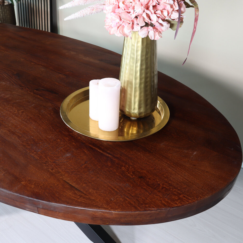 Eettafel ovaal mangohout 240cm James bruin ovale industriële tafel duurzaam mango eetkamertafel Eettafel ovaal mangohout 240cm James bruin ovale industriële tafel duurzaam mango eetkamertafel
