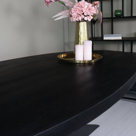 Lizzely Garden & Living Eettafel ovaal mangohout 240cm James zwart ovale industriële tafel duurzaam mango eetkamertafel