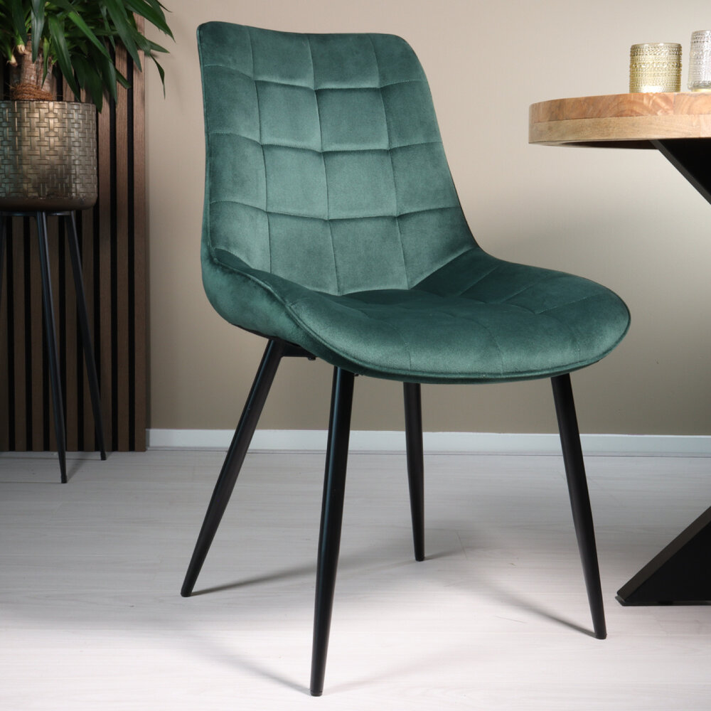 Eetkamerstoel De Vince donkergroen velvet eetstoel Eetkamerstoel De Vince donkergroen velvet eetstoel