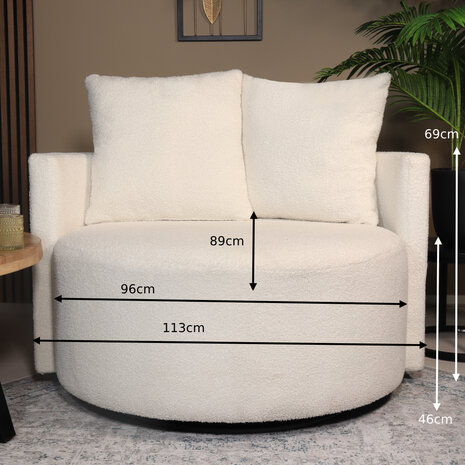 Lizzely Garden & Living Fauteuil loveseat teddy wit draaibare fauteuil